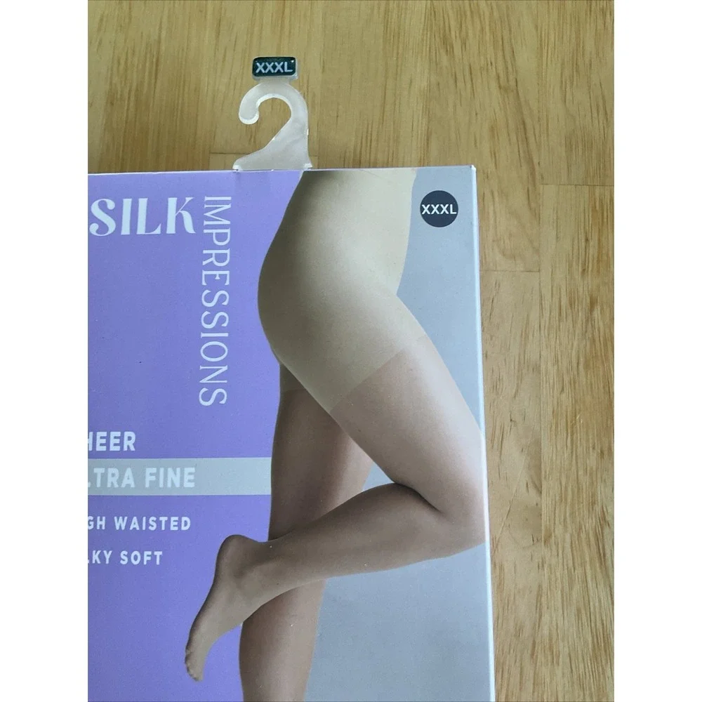 Silk Impressions 2pcs Pantyhose 15 Denier Ultra Fine Sheer High Waist XXXL Beige
